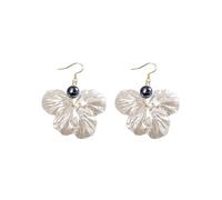 Elegant Shell Flower Drop Earrings with Grey Pearl, Lightweight Petal Dangle Earrings for Women, for Wedding, Party, Daily Wear