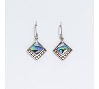 Elegant Shell & Silver Square Dot Earrings - Iridescent Abalone Jewelry