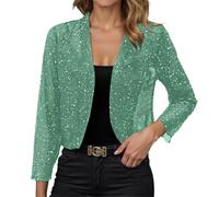Elegant Shimmer Open Front Long Sleeve Lightweight Casual Jacket for Breathable Loose Fit Cardigan Outerwear for Daily Outings and Social Gatherings, Light green, L