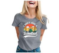 Elegant Shirts Women's T-Shirt with Crew Neck, Short Sleeve, German Beer Festival Motif, Casual, Plain, with Letter Flag Print, 70732 Patent Top Women, gray, XXL