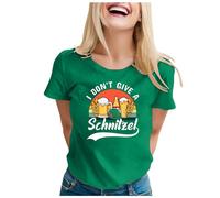 Elegant Shirts Women's T-Shirt with Crew Neck, Short Sleeve, German Beer Festival Motif, Casual, Plain, with Letter Flag Print, 70732 Patent Top Women, Green, L