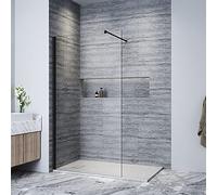 ELEGANT Shower Screen with 8mm Clear Easy Clean Safety Glass Walkin Shower Screens Panel and Black Stainless Steel Support Bars Shower Enclosure 700x1900mm