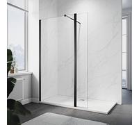 ELEGANT Shower Screen with 8mm Clear Easy Clean Safety Glass Walkin Shower Screens Panel and Black Stainless Steel Support Bars Shower Enclosure 1100x1900mm with 300mm Flipper Panel