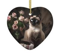 Elegant Siamese Cat Heart-Shaped Ceramic Pendant Printed Ceramic Pendant Suitable for Hanging on windowsills or fireplaces