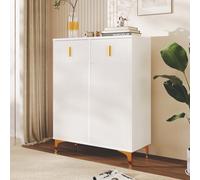 Elegant Sideboard with Adjustable Shelves and Gold-Plated Accents, Cabinet Ideal for Space-Saving Room, 83L x 35W x 101H cm, White+Gold Aosom UK