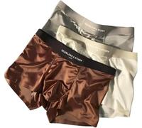 Elegant Silk Men's Ice Silk Underwear Mulberry Men's Boxer Briefs, Luxury Moisture-Wicking Breathable,Breathable Cool Boxer Briefs,Seamless Comfort (Brown+white+grey, XXL)