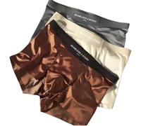 Elegant Silk Men's Ice Silk Underwear Mulberry Men's Boxer Briefs, Luxury Moisture-Wicking Breathable,Breathable Cool Boxer Briefs,Seamless Comfort (Blue+white+brown, XL)