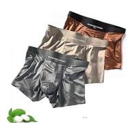 Elegant Silk Men's Ice Silky Underwear Mulberry Silk Antimicrobial & Seamless Boxer Briefs Cooling Comfort Pack(#B-3PCS,L)