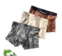 Elegant Silk Men's Ice Silky Underwear Mulberry Silk Antimicrobial & Seamless Boxer Briefs Cooling Comfort Pack(#A-3PCS,L)
