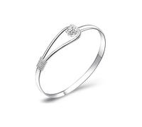 Elegant Silver Bracelet With Floral Design Clip-On Button Charm - Classic Bangle Jewellery for Women Girls (925 Plated Silver)