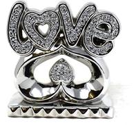 Elegant Silver Crystal Diamond Ornament for Bedroom, Living Room, Dining Room, Table, Deck, and Office Décor - Luxurious Home Accent (Ceramic, Love Sign on Heart)