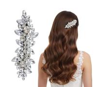 Elegant Silver Crystal Pearl Hair Clip - Sparkling Leaf Design Rhinestone Barrette for Women & Brides, Luxury Wedding Hair Accessories (Style C Silver with Full Crystals)