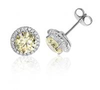 Elegant Silver Halo Cubic Zirconia Stud Earrings - Sterling Silver / Rhodium Plated