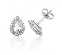 Elegant Silver Halo Pear CZ Earrings - SEG0007CZ - Sterling Silver / Rhodium Plated