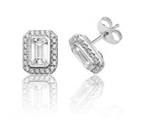 Elegant Silver Halo Style CZ Stud Earrings - Sterling Silver / Rhodium Plated