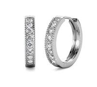 Elegant Silver Hoop Earrings with Rhodium Plating and Austrian Crystals - Hypoallergenic, Lead and Nickel-Free