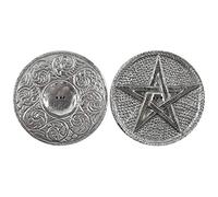 Elegant Silver Metal Pentagram Incense Holder with Swirl Accents - 13.5cm x 13.5cm (1 Pc.) - Versatile Design for Cones & Sticks - Enhance Relaxation & Meditation - Ideal for Artistic Home Decor