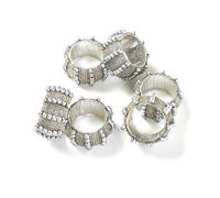 Penguin Home Set of 6 Handcrafted Pearl Style Beaded Napkin Rings/Napkin Buckles/Table Decor for Dinner Wedding Party/Thanksgiving, Christmas/Size - 6 x 6 x 3 cm/Silver
