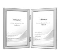 Elegant Silver Plated 4x6'' Double Picture Frame, 6x4'' Metal Beaded Frame with Real Glass & Velvet Backing,Hi End Classy Silver Double Frame 6x4'' for Desktop and wall hanging