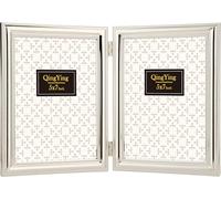 Elegant Silver Plated 5x7'' Double Metal Picture Frame with Classic Beaded Design,Featuring Real Glass Front and Velvet Backing,a Wonderful Wedding Gift Choice