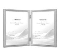 Elegant Silver Plated 5x7'' Double Picture Frame,Beaded Metal photo Frames 7x5'' with Real Glass & Velvet Backing,Hi End Classy Silver Double Frame 7x5'' for Desktop Or Shelf Display