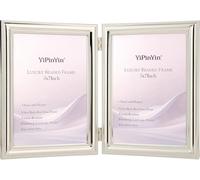 Elegant Silver Plated 5x7'' Double Picture Frame with Classic Metal Beaded Design,Featuring Real Glass Front and Soft Velvet Backing,a Wonderful Wedding Gift Choice for Tabletop or Shelf Display