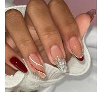 Elegant Silver Shiny False Nails French Almond Art Artist Press Nails Manicure for Parties and Daily Wear Almond False Nail