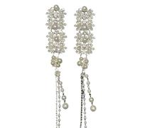 Elegant Silver Tassels Hair Clip with Rhinestones and Pearls Unique Ethnic Styles Hairpin Stylish Hairpiece for Weddings