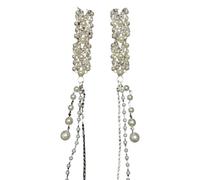Elegant Silver Tassels Hair Clip with Rhinestones and Pearls Unique Ethnic Styles Hairpin Stylish Hairpiece for Weddings