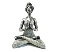 Elegant Silver & White Yoga Lady Figure - 24Cm For Wellness Spaces