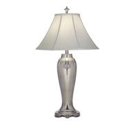 Table Lamp Silvered Look Off White Silk Shantung Shade Nickel LED E27 60W