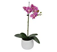 Elegant Single Stem Purple Real Touch Artificial Potted Orchid (46cm) in Round White Ceramic Pot
