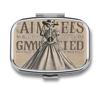 Elegant Skeleton Pill Case 2 Compartments Travel Pill Organizer for Pocket Small Pill Box Portable Pill Container Metal Medication Holder to Hold Vitamin Fish Oil Supplement