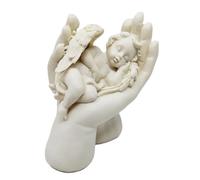 Elegant Sleeping Angel Cherub in Hand Ornament - 11cm High | Handcrafted Memorial Decoration | Serene Home & Garden Decor (JR-1482)