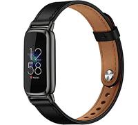 Elegant Slim Leather Compatible for Fitbit Luxe Watch Band, Strap Wristband, Soft Bracelet Replacement for Fitbit Luxe Fitness and Wellness Tracker Women(Black)