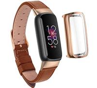 Elegant Slim Leather Strap Compatible for Fitbit Luxe Watch Band, Wristband, Soft Bracelet Replacement for Fitbit Luxe Fitness, Screen Protector Compatible with Fitbit Luxe(Rose Gold Brown)