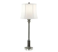Elegant Slim Table Lamp With White Linen Shade - Antique Nickel Finish, Led Compatible