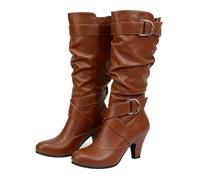 Elegant Slouchy Knee High for Women Leather Wide Leg Kitten Heel Boots | Fashion Pointed Toe Side Zip Slip on Boot Classic Wide Calf Comfortable Orthopedic Waterproof Size 3-8