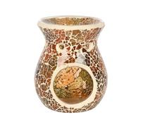 Elegant Small Brown Glass Crackle Oil Burner - 11cm x 8.5cm x(1 Pc.) - Luxurious Design, Premium Material, Aromatherapy Accessory - Ideal for Home & Office Decor