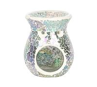Elegant Small Light Blue Iridescent Glass Crackle Oil Burner - 11cm x 8.5cm (1 Pc.) - Luxurious Design, Premium Material, Aromatherapy Accessory - Ideal for Home & Office Decor