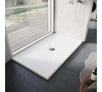 ELEGANT SMC Shower Tray 1000 x 800 x 40 cm White Durable Shower Tray with Non-Slip Flat Stone Look for Shower Enclosure Cubicle and Wet Bathroom + Waste Trap