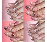 Elegant Snowman Glitters Press On Nails 48Pieces Short Length ABS Materials Build For Christmas Theme Party Wear Glitters French Tip Fake Nail