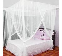 Elegant Soft Large Transparent Cool Mosquito Net for Bed Canopy King Sizes Four Corner Post Curtains Bed Canopy Set, Stick Hook & Profession Rope (82.7x74.8x94.5inch) (White)