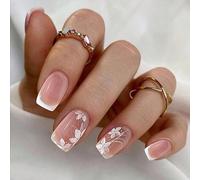 Elegant Soft Pink Ombre French Tip Artificial Nails - 24PCS Short Press-On Floral Design with Glossy Smooth Surface, Classic White Tip for Easy Application, Women Girls Manicure Set