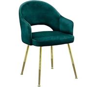 Elegant Soft Velvet Dining Chair Upholstered for Living Room Makeup Vanity Reception Iron Frame Dark Green Color Modern Backrest for Kitchen Use