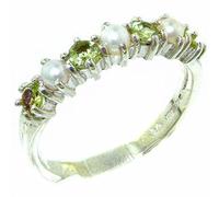 Elegant Solid 14ct White Gold Natural Peridot & Cultured Pearl Ladies Eternity Band Ring - Size O