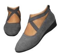 Elegant Solid Color Elastic Strap Low Wedge Shoes,Closed Orthopedic Arch Support Suede Ballet Flats for Women,Comfortable Vintage Slip on Loafers for Women (Gray,4.5)