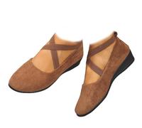 Elegant Solid Color Elastic Strap Low Wedge Shoes,Closed Orthopedic Arch Support Suede Ballet Flats for Women,Comfortable Vintage Slip on Loafers for Women (Brown,5.5)