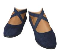 Elegant Solid Color Elastic Strap Low Wedge Shoes,Closed Orthopedic Arch Support Suede Ballet Flats for Women,Comfortable Vintage Slip on Loafers for Women (Blue,3)