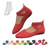 Elegant Solid Color Elastic Strap Low Wedge Shoes, Women's Criss-Cross Faux Suede Ballet Flats Shoes with Back Zipper, Comfortable Closed Toe Slip on Loafers, for Business Work (Red,39EU)